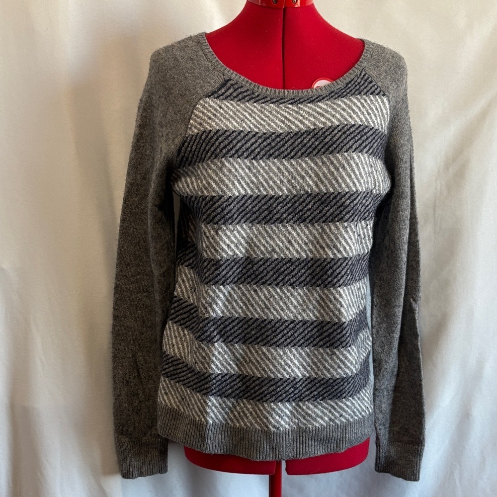 J. Crew Gray and Black Merino Wool Blend Striped Sweater MM403